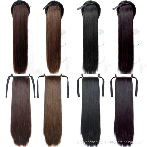 Wholesale Custom Size Color Yaki Synthetic Kinky Straight Ponytails Hair Extensions Drawstring  Ponytails for Black Women